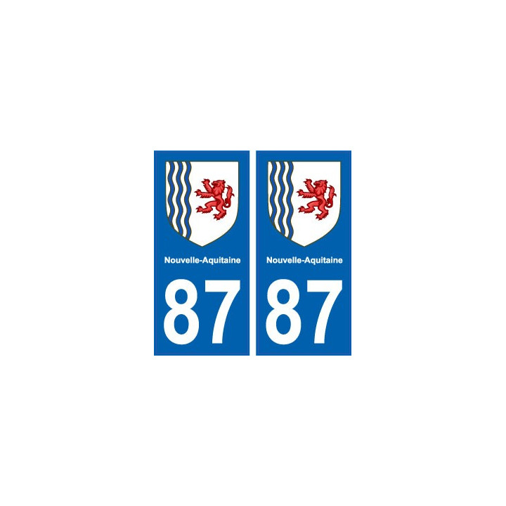 87 Haute-Vienne autocollant plaque immatriculation auto département sticker Nouvelle Aquitaine blason