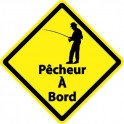 Autocollant pêcheur à Bord carré jaune sticker