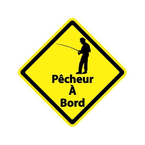 Autocollant pêcheur à Bord carré jaune sticker