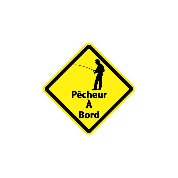 Autocollant pêcheur à Bord carré jaune sticker
