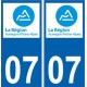 07 Ardèche autocollant plaque immatriculation auto département sticker Auvergne-Rhône-Alpes logo 3