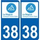 38 Isère autocollant plaque immatriculation auto département sticker Auvergne-Rhône-Alpes logo 3