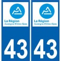 43 Haute-Loire-aufkleber-plakette-kennzeichen-auto-abteilung, sticker, in der Auvergne und Rhône-Alpes logo, 3