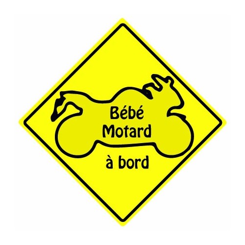 Bébé motard à bord carré jaune autocollant sticker adhesif 