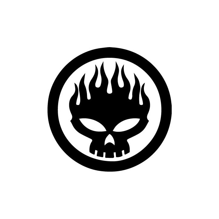 Tête de mort en feu rond noir autocollant sticker adhésif pour tous supports