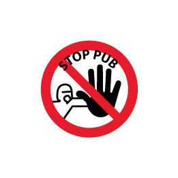 Autocollant stop pub homme main noire rond