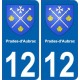 12 Prades d'Aubrac Aveyron blason autocollant plaque immatriculation