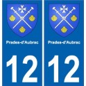 12 Prades d'Aubrac Aveyron blason autocollant plaque immatriculation