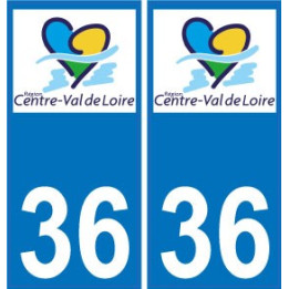 36 Indre autocollant plaque immatriculation auto département sticker Centre-Val de Loire logo