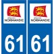 61 Orne autocollant plaque immatriculation auto département sticker Normandie nouveau logo
