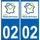 02 Aisne autocollant plaque immatriculation auto Haut-de-France département sticker nouveau logo