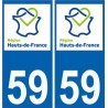 59 Nord autocollant plaque immatriculation auto Haut-de-France département sticker nouveau logo