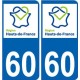 60 Oise autocollant plaque immatriculation auto Haut-de-France département sticker nouveau logo