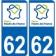 62 Pas-de-Calais autocollant plaque immatriculation auto Haut-de-France département sticker nouveau logo
