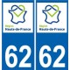 62 Pas-de-Calais autocollant plaque immatriculation auto Haut-de-France département sticker nouveau logo