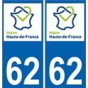 62 Pas-de-Calais autocollant plaque immatriculation auto Haut-de-France département sticker nouveau logo