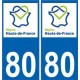 80 Somme autocollant plaque immatriculation auto Haut-de-France département sticker nouveau logo
