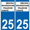 25 Doubs autocollant plaque immatriculation auto département sticker Bourgogne-Franche-Comté nouveau logo