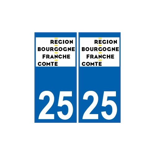 25 Doubs autocollant plaque immatriculation auto département sticker Bourgogne-Franche-Comté nouveau logo