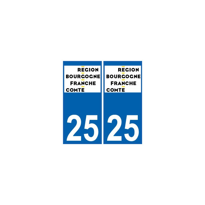 25 Doubs autocollant plaque immatriculation auto département sticker Bourgogne-Franche-Comté nouveau logo