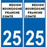 25 Doubs autocollant plaque immatriculation auto département sticker Bourgogne-Franche-Comté nouveau logo