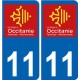 11 Aude autocollant plaque immatriculation auto département sticker Occitanie nouveau logo