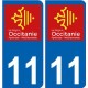 11 Aude autocollant plaque immatriculation auto département sticker Occitanie nouveau logo