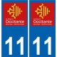 11 Aude autocollant plaque immatriculation auto département sticker Occitanie nouveau logo