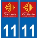 11 Aude autocollant plaque immatriculation auto département sticker Occitanie nouveau logo