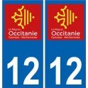 12 Aveyron autocollant plaque immatriculation auto département sticker Occitanie nouveau logo