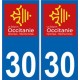 30 Gard autocollant plaque immatriculation auto département sticker Occitanie nouveau logo