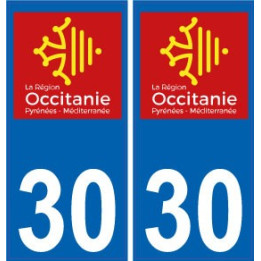 30 Gard autocollant plaque immatriculation auto département sticker Occitanie nouveau logo