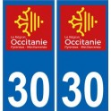 30 Gard autocollant plaque immatriculation auto département sticker Occitanie nouveau logo