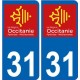 31 Haute-Garonne autocollant plaque immatriculation auto département sticker Occitanie nouveau logo