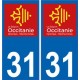 31 Haute-Garonne autocollant plaque immatriculation auto département sticker Occitanie nouveau logo