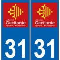 31 Haute-Garonne autocollant plaque immatriculation auto département sticker Occitanie nouveau logo