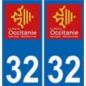 32 Gers calcomanía de la placa de matriculación de automóviles departamento de la etiqueta engomada de Occitania nuevo logo