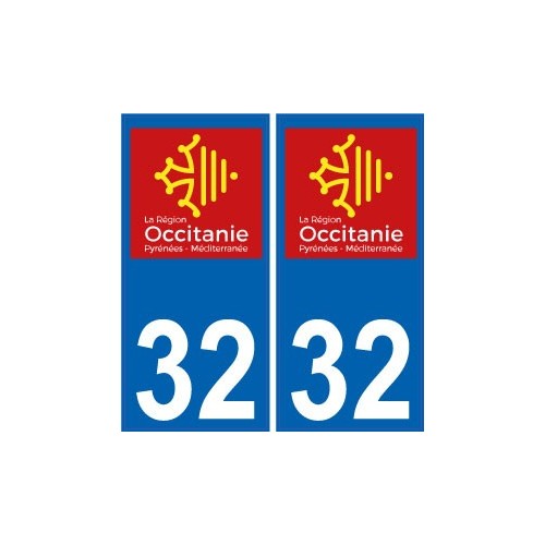 32 Gers autocollant plaque immatriculation auto département sticker Occitanie nouveau logo