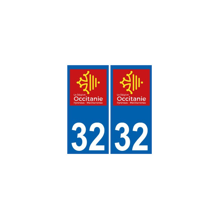 32 Gers autocollant plaque immatriculation auto département sticker Occitanie nouveau logo