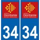 34 Hérault autocollant plaque immatriculation auto département sticker Occitanie nouveau logo