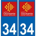 34 Hérault autocollant plaque immatriculation auto département sticker Occitanie nouveau logo