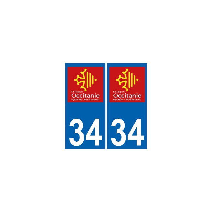 34 Hérault autocollant plaque immatriculation auto département sticker Occitanie nouveau logo