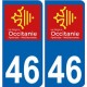 46 Lot autocollant plaque immatriculation auto département sticker Occitanie nouveau logo