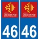 46 Lot autocollant plaque immatriculation sticker auto département sticker Occitanie nouveau logo