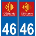 46 Lot autocollant plaque immatriculation auto département sticker Occitanie nouveau logo