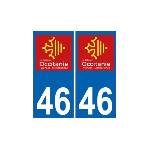 46 Lot autocollant plaque immatriculation auto département sticker Occitanie nouveau logo