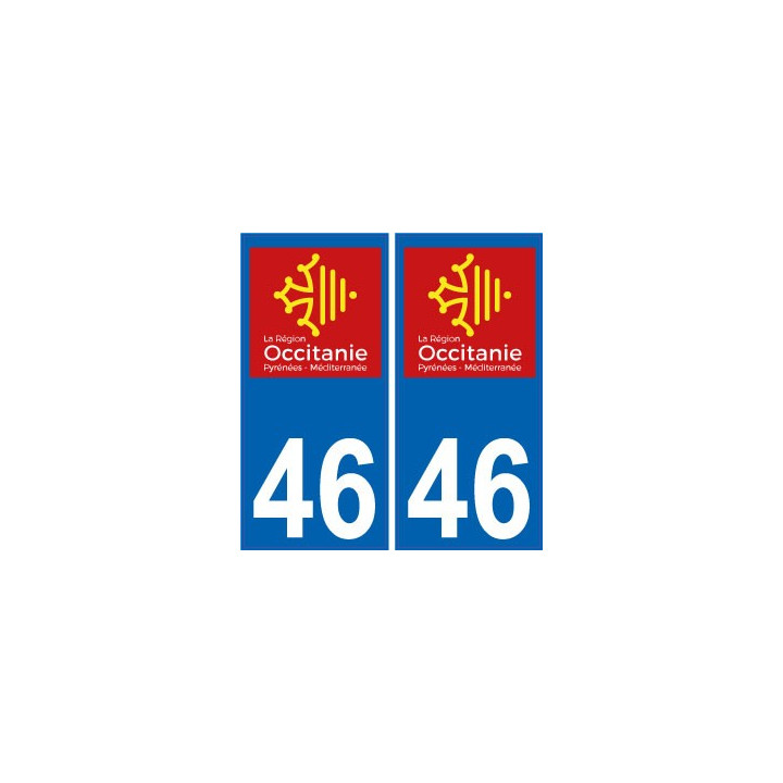 46 Lot autocollant plaque immatriculation auto département sticker Occitanie nouveau logo