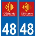 48 Lozère autocollant plaque immatriculation auto département sticker Occitanie nouveau logo