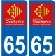 65 Hautes-Pyrénées autocollant plaque immatriculation auto département sticker Occitanie nouveau logo