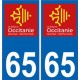 65 Hautes-Pyrénées autocollant plaque immatriculation auto département sticker Occitanie nouveau logo